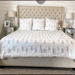 Serena and Lily Amalfi King quilt and 3 Euro shams. White and tan.